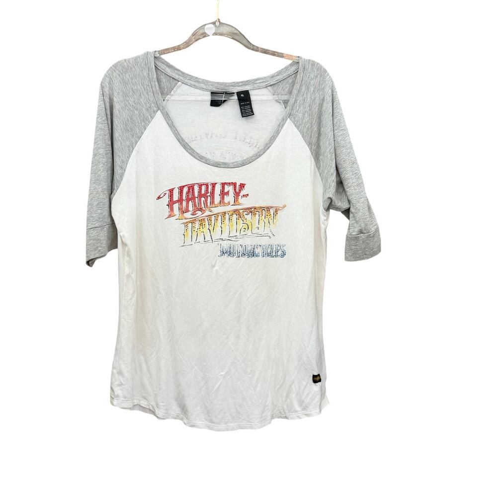 Harley Davidson Y2K Style XL Womens Top Kick Iron Baseball Raglan Biker Shirt